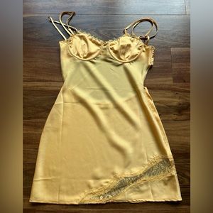 MESHKI Yellow Mini Lace Slip Dress, size small